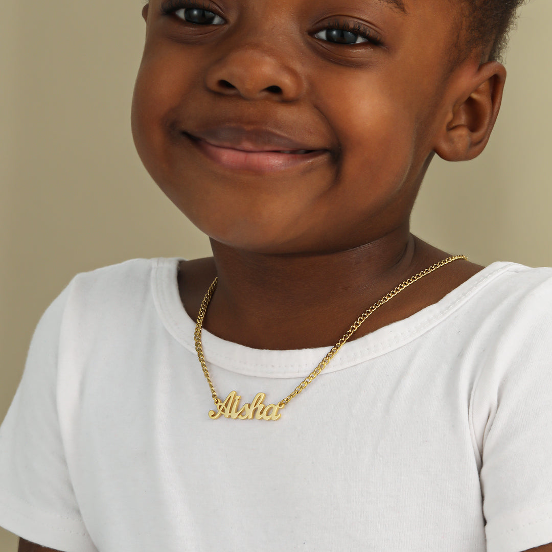 Custom Name Necklace w/ Cuban Chain for Kids