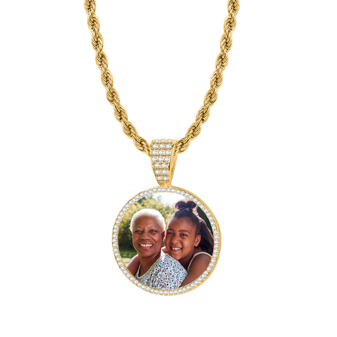 Kids Iced Photo Pendant w/ Rope Chain