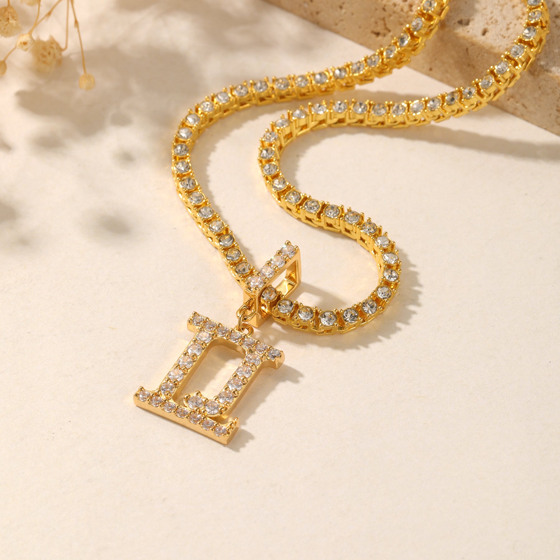 LJ Pendant Tennis Chain Necklace