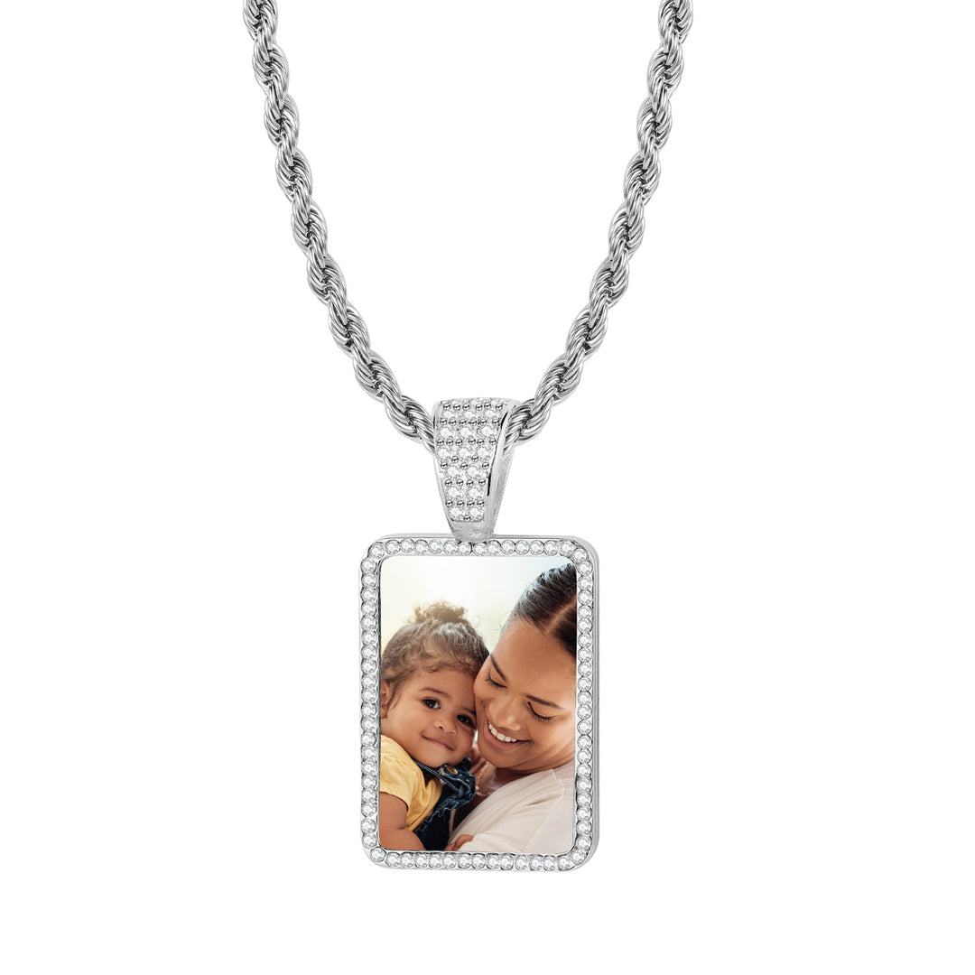 Kids Iced Photo Pendant w/ Rope Chain