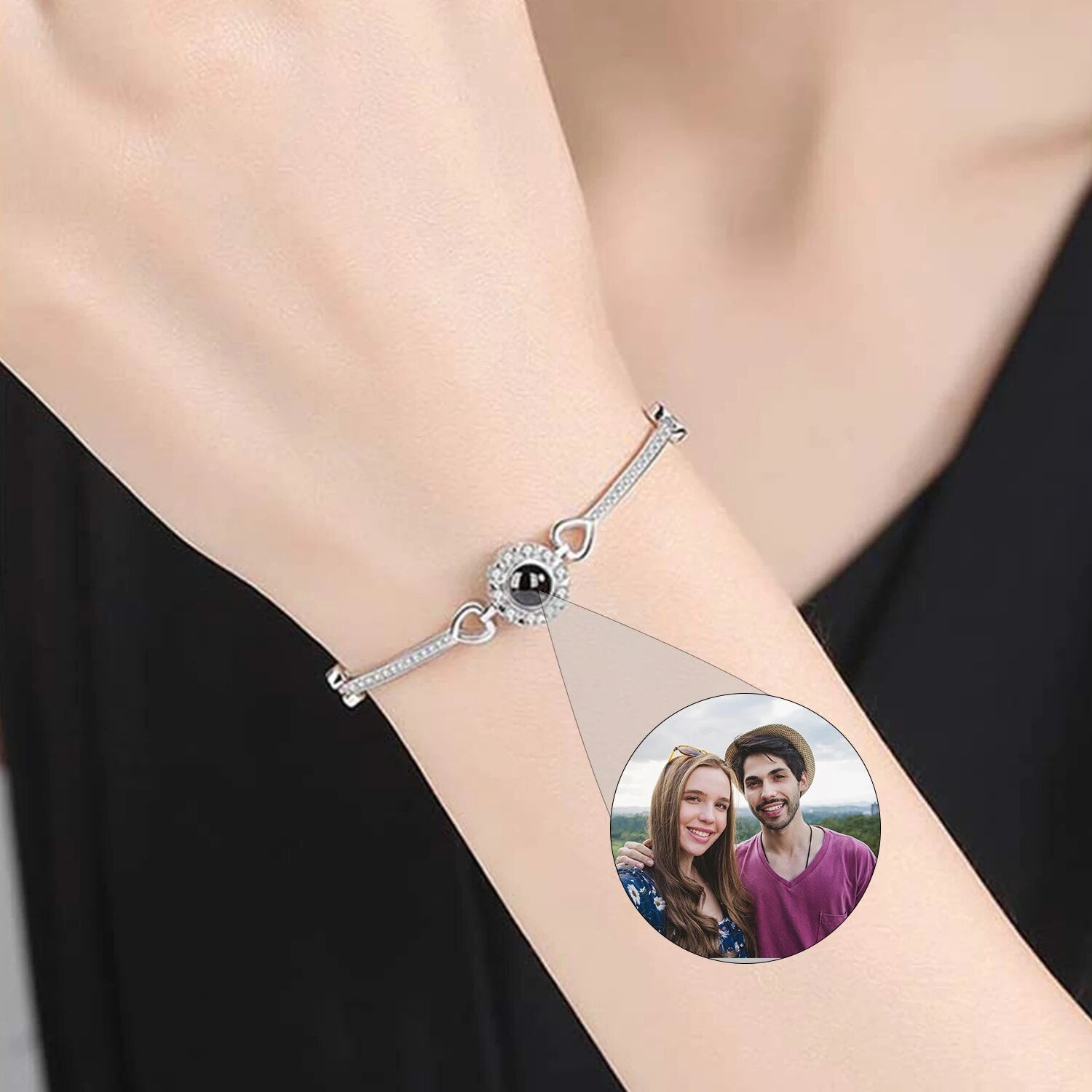 Custom Photo Circle Bracelet in 925 Sterling Silver