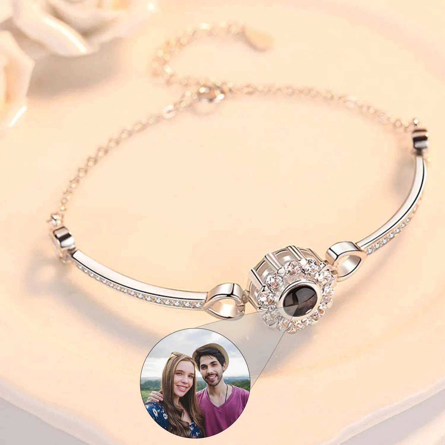 Custom Photo Circle Bracelet in 925 Sterling Silver