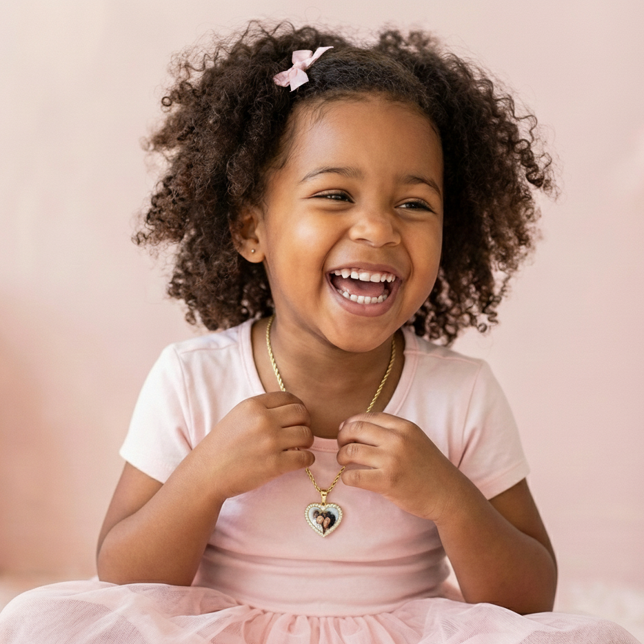 Kids Iced Photo Pendant w/ Rope Chain