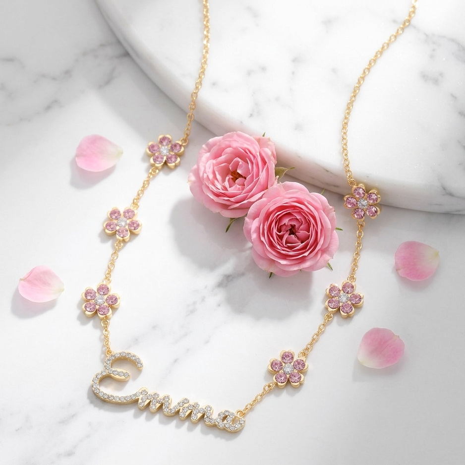 Personalized Crystal Flower Pendant Necklace - Limitless Jewellery