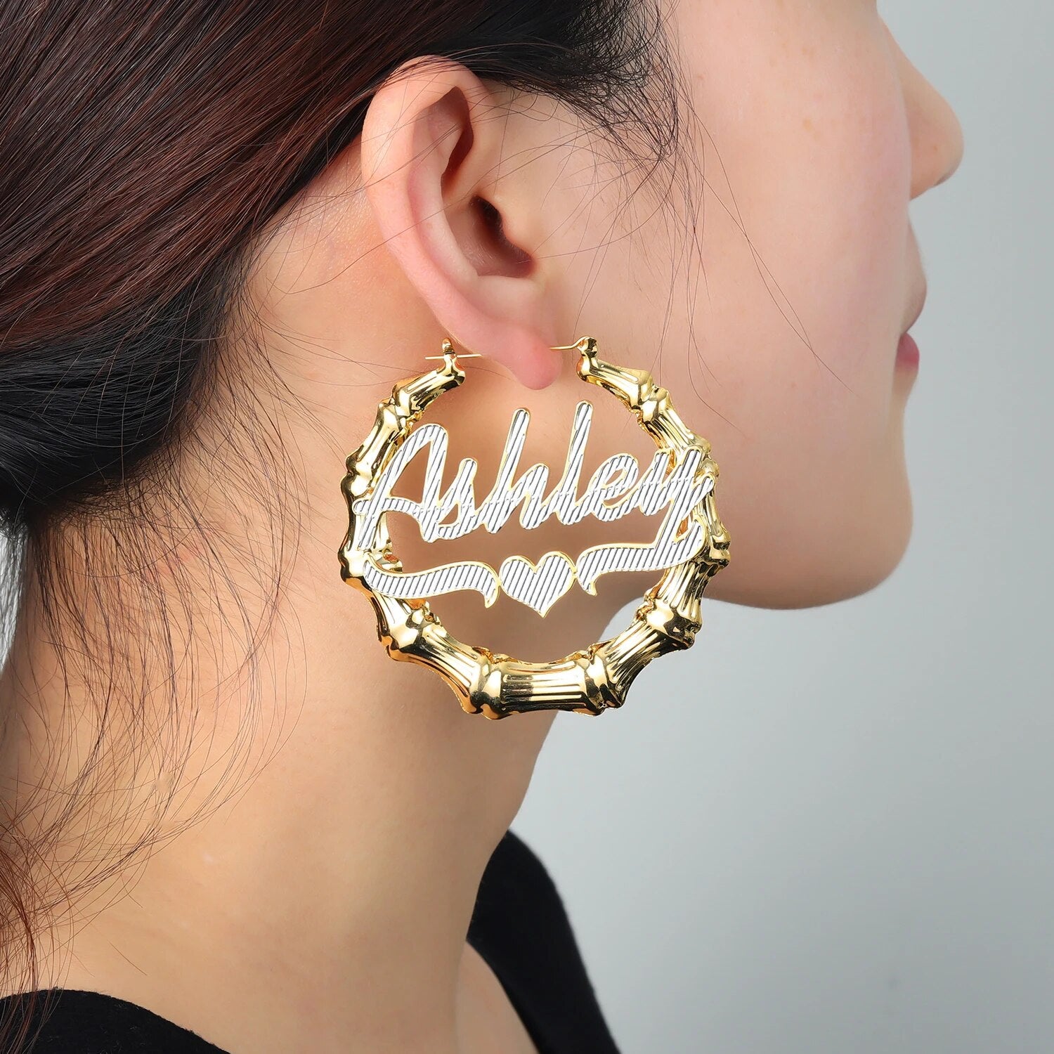 Personalized Double Gold Plated Nameplate Earrings.