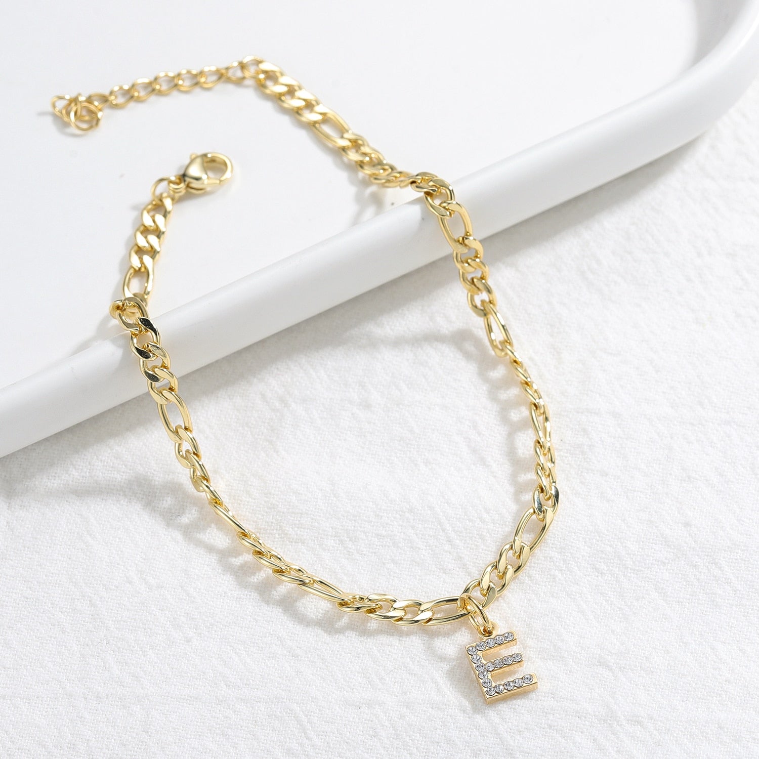 Iced A-Z Initial Letter Anklet Bracelet