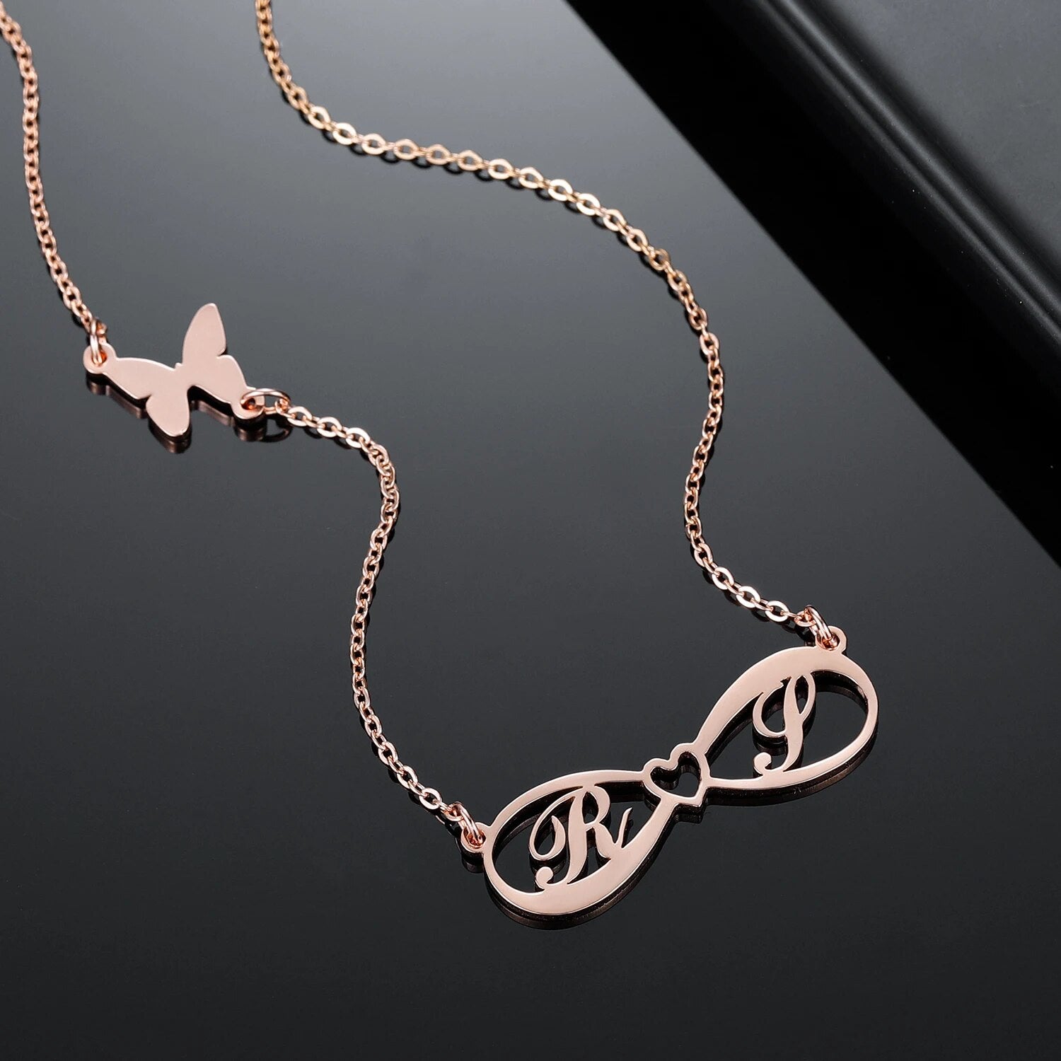 Personalized Infinity Name Necklace with Butterfly Pendant