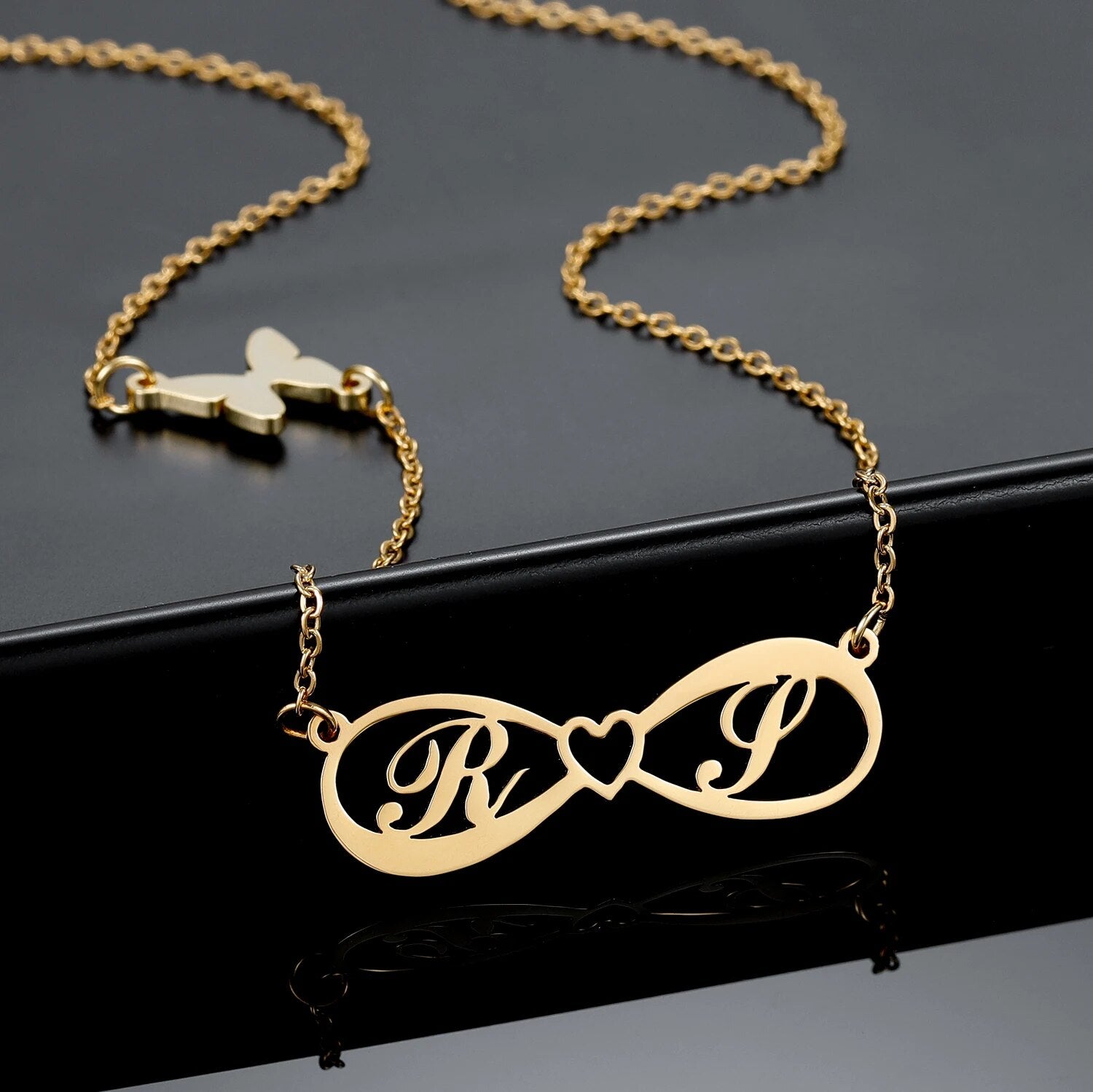 Personalized Infinity Name Necklace with Butterfly Pendant