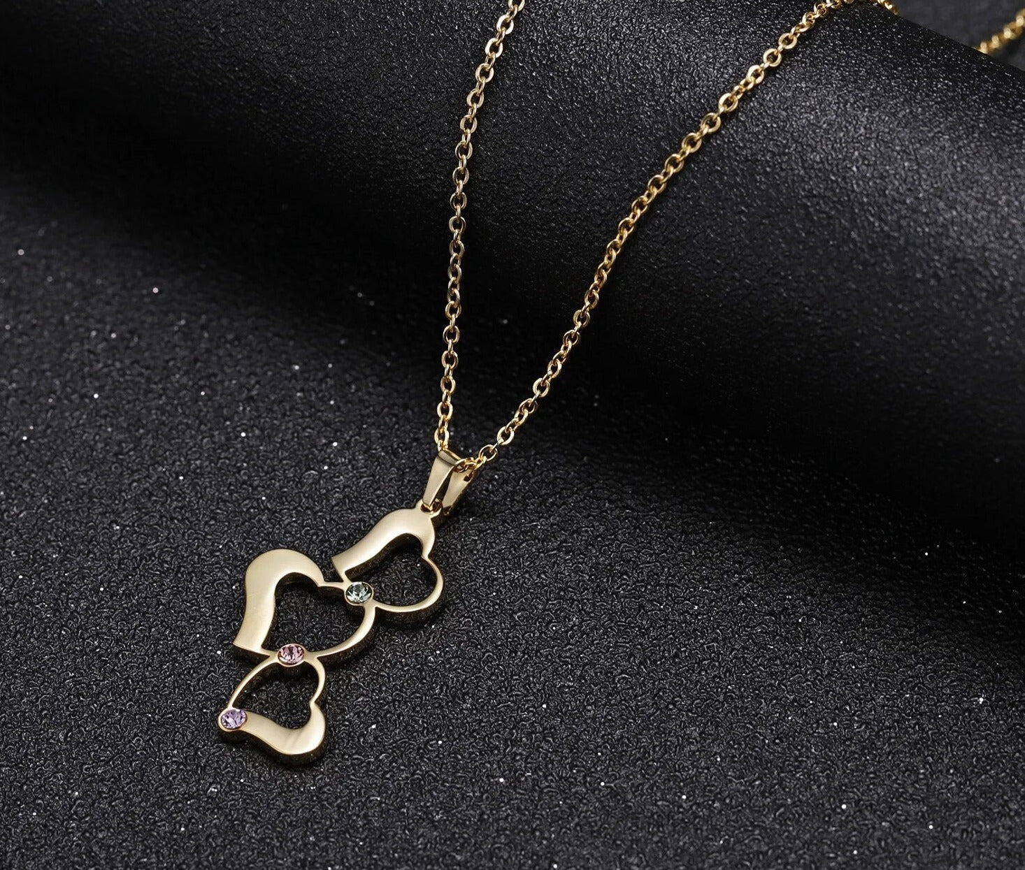 Personalized 3 Heart Birthstone Necklace