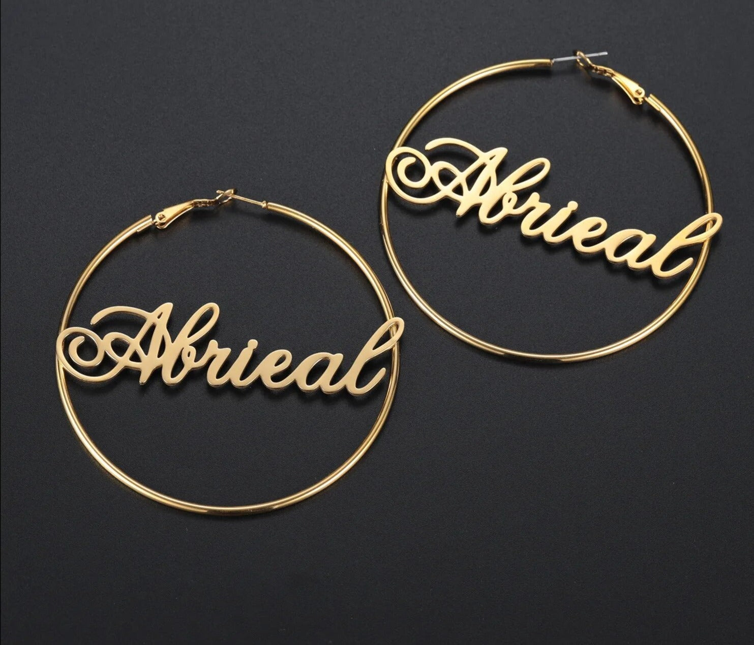 Custom Love Font Name Plate Hoop Earrings