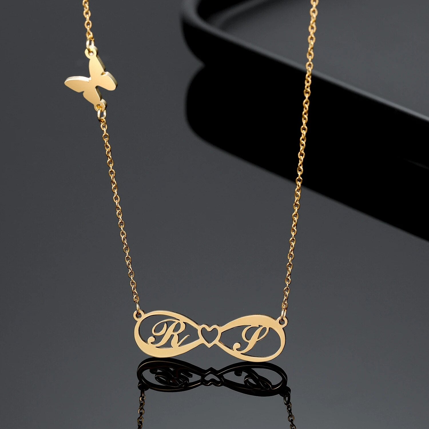 Personalized Infinity Name Necklace with Butterfly Pendant