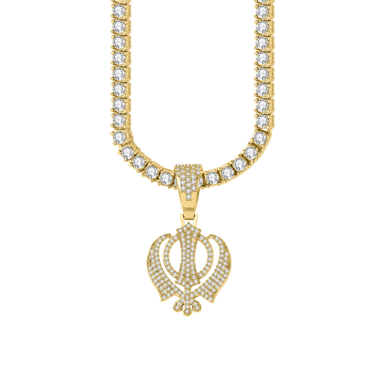 Khanda Pendant Tennis Chain Necklace