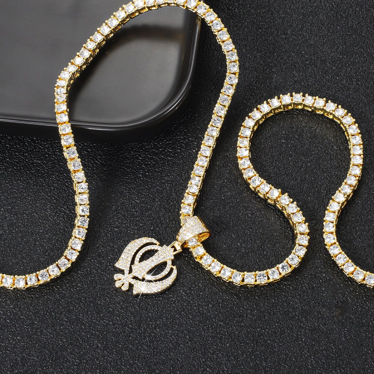 Khanda Pendant Tennis Chain Necklace