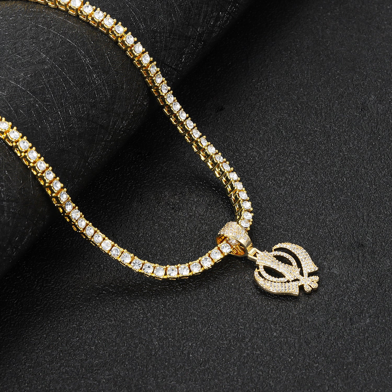 Khanda Pendant Tennis Chain Necklace