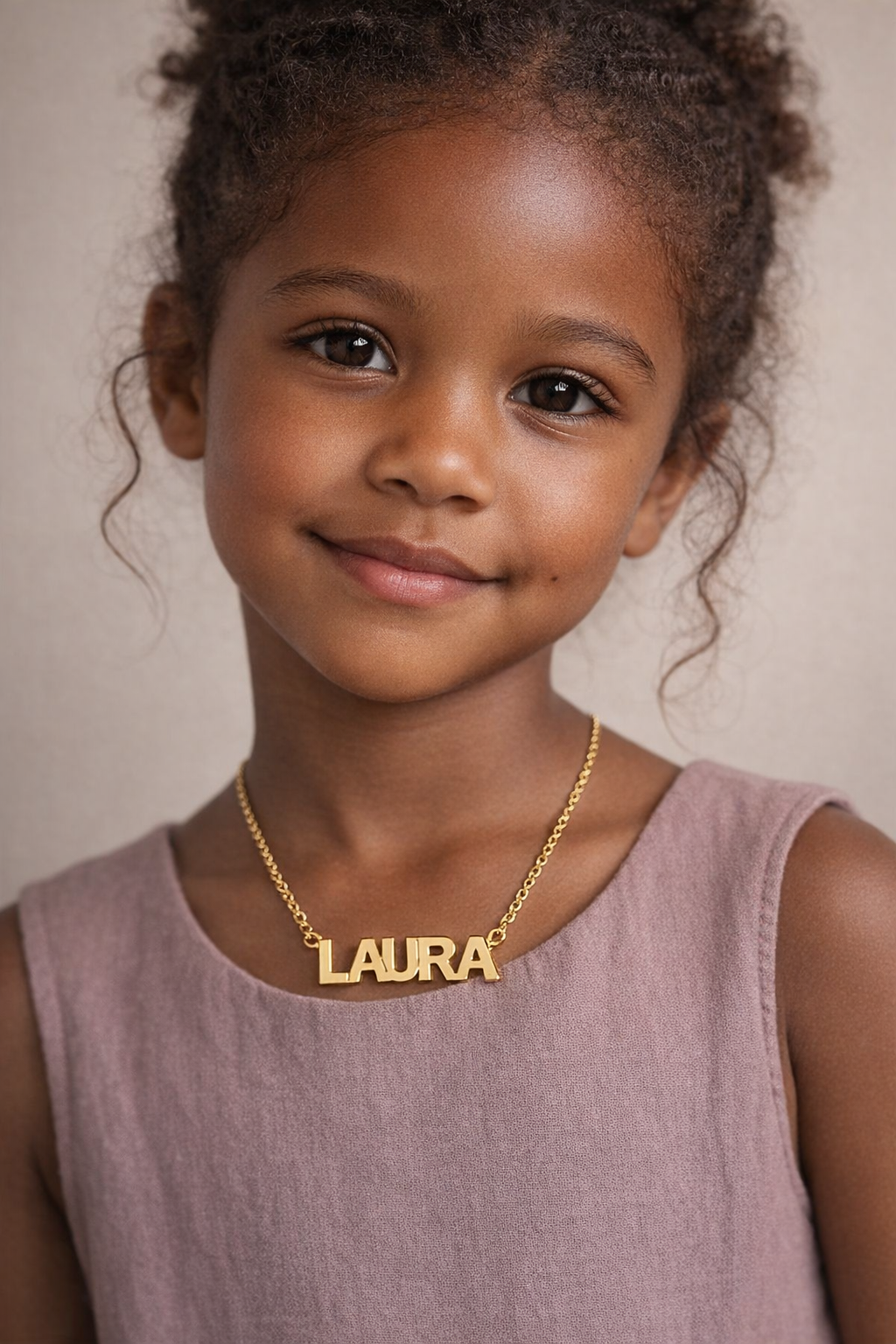 Kids Block Name Necklace w/ Cuban Chain