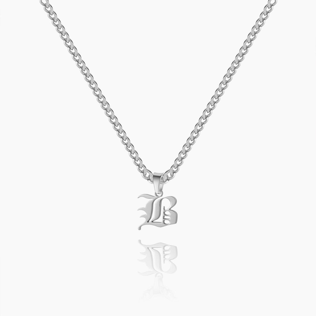Kids Gothic Letter Necklace w/ Cuban Chain