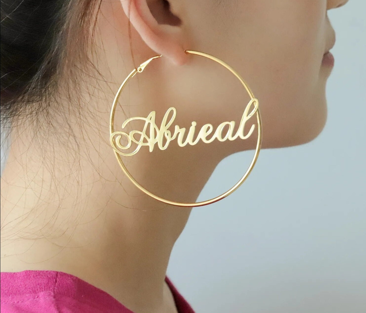 Custom Love Font Name Plate Hoop Earrings