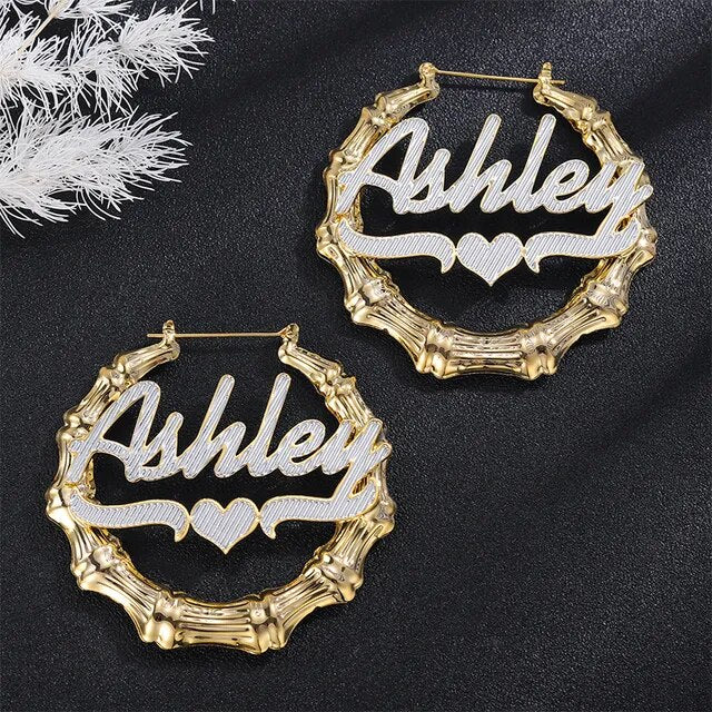 Personalized Double Gold Plated Nameplate Earrings.
