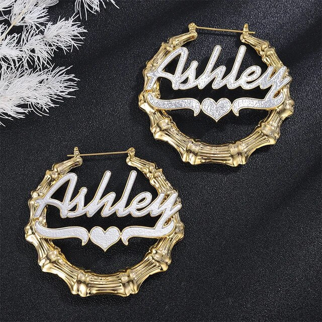 Personalized Double Gold Plated Nameplate Earrings.