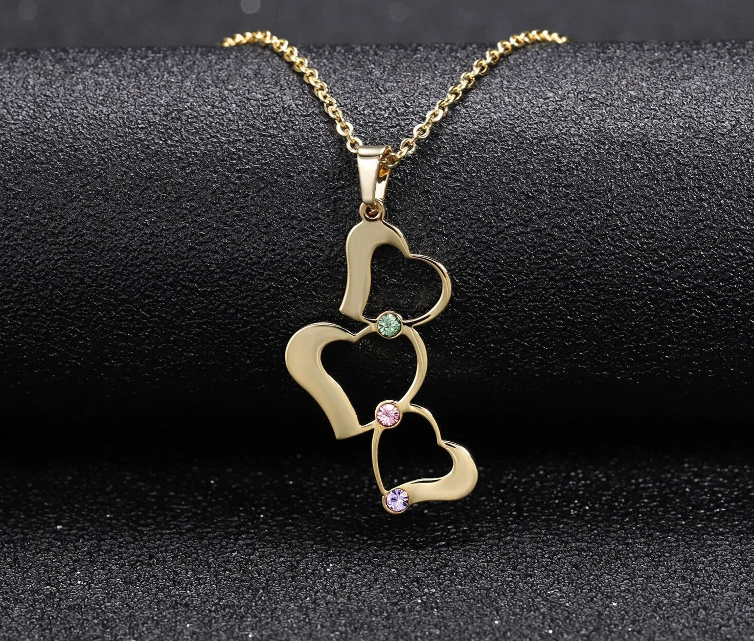 Personalized 3 Heart Birthstone Necklace - Limitless Jewellery