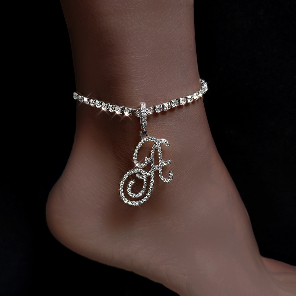 Initial Tennis Anklet Bracelet