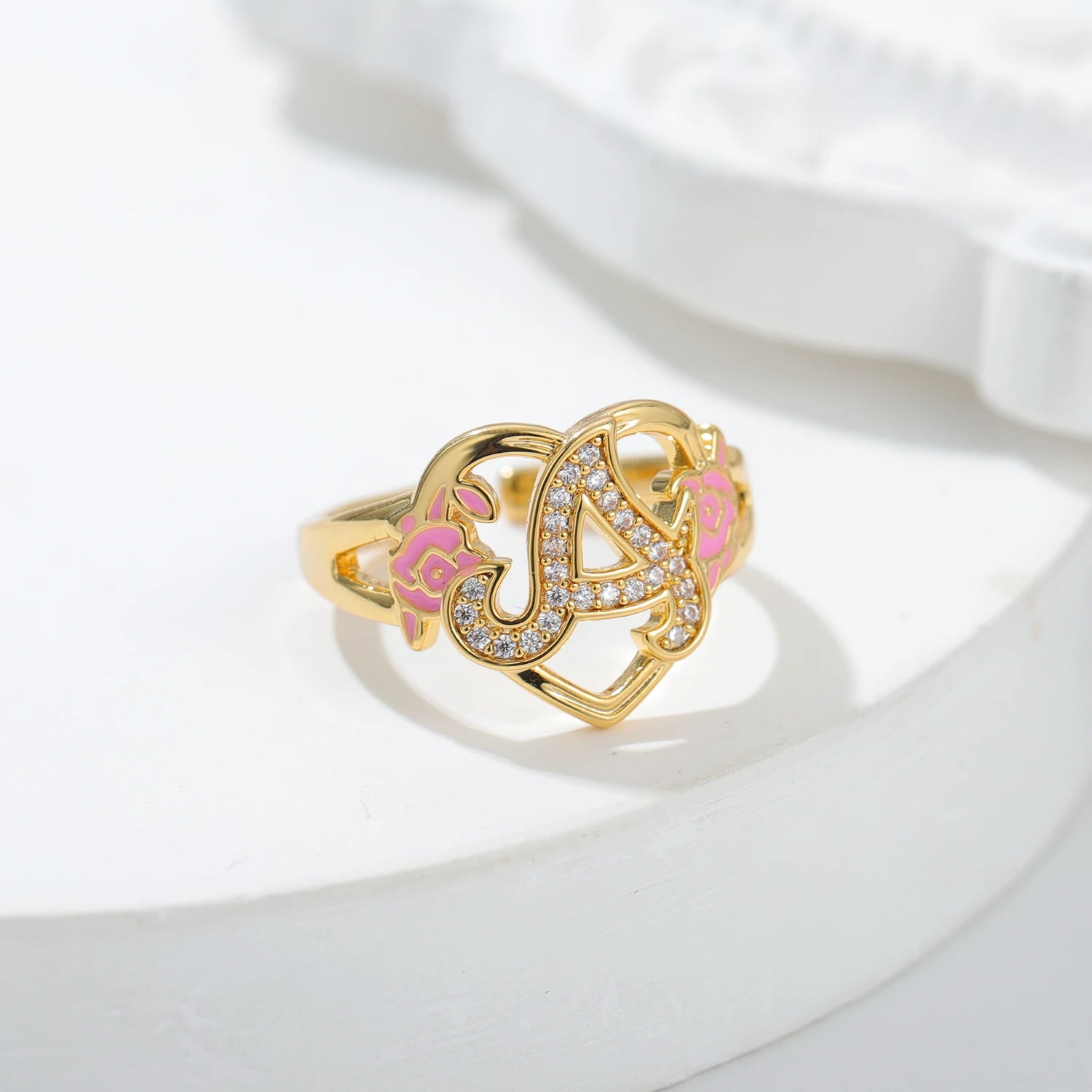 Initial Iced Flower Ring