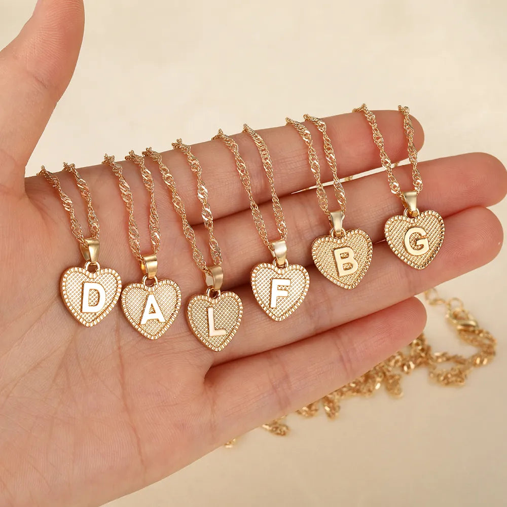 Vintage Initial Letter Heart Pendant Necklace