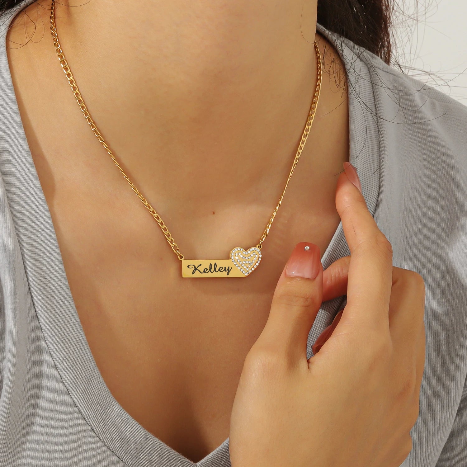 Personalized Engrave Heart Projection Necklace