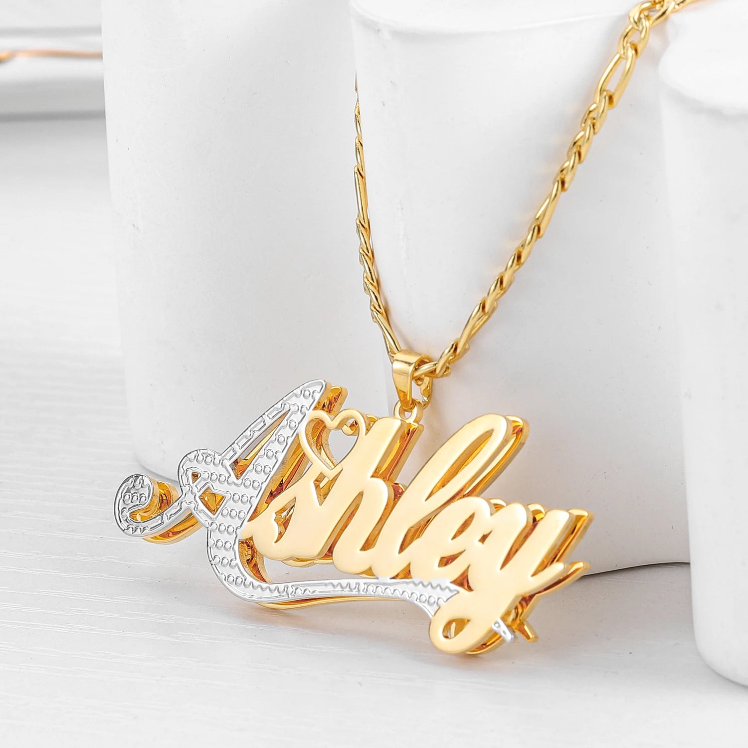 Personalized Double 18K Gold Plated Name Necklace