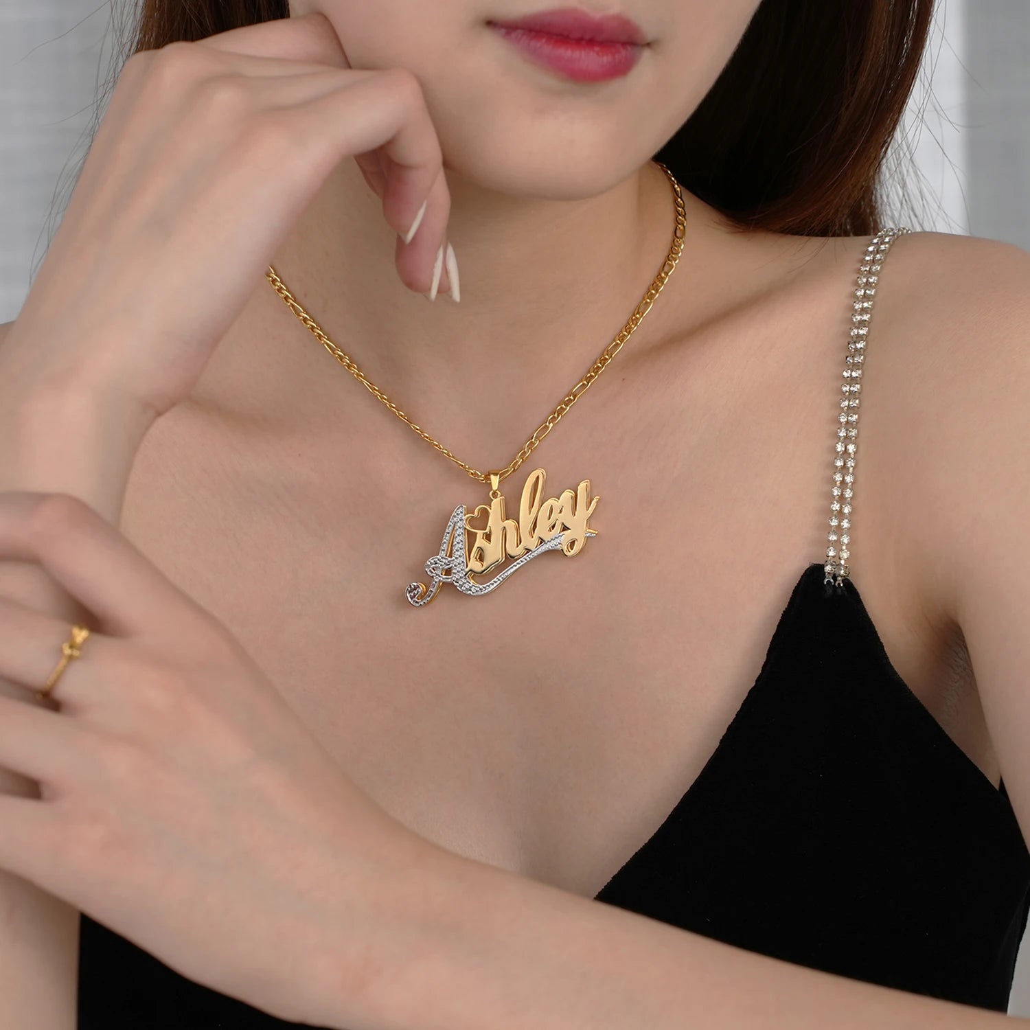 Personalized Double 18K Gold Plated Name Necklace