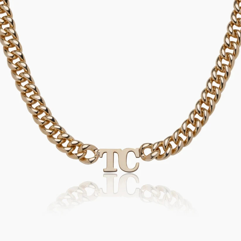 Double Initial Letter Necklace with Cuban Chain