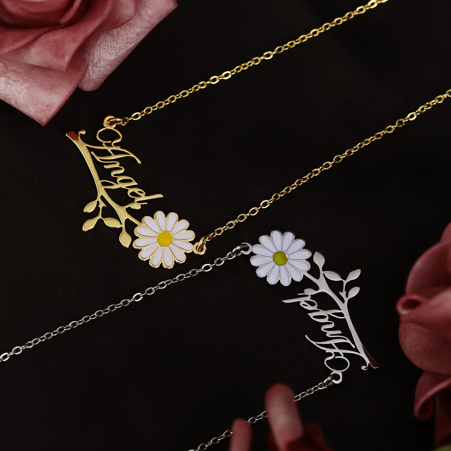 Personalized Flower Gold Plate Necklace