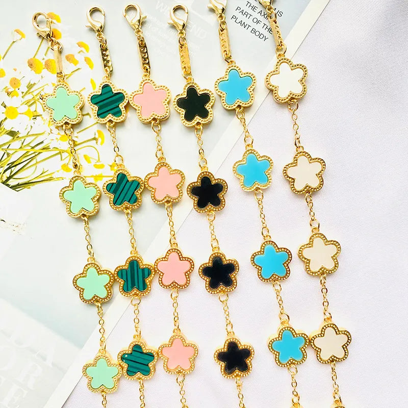 Gold Plated Five Flower Charm Bracelet