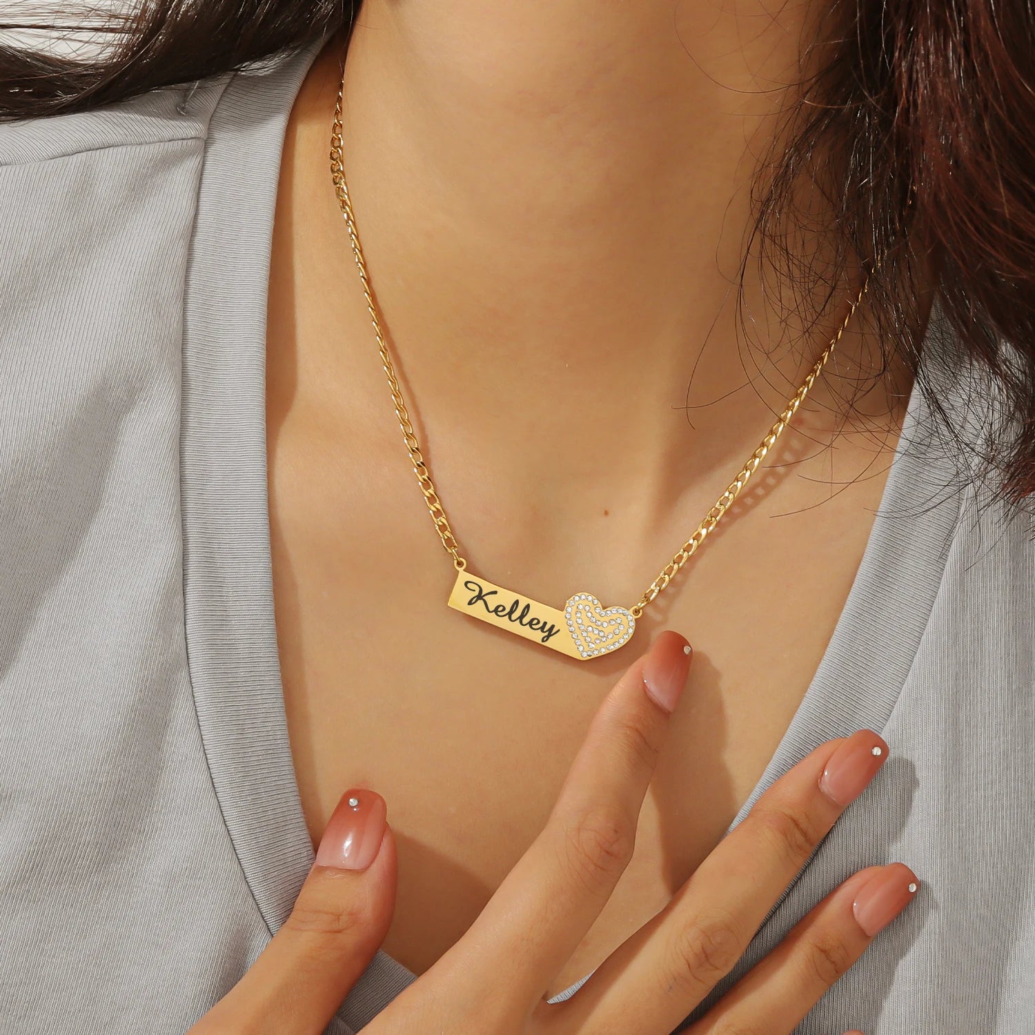 Personalized Engrave Heart Projection Necklace