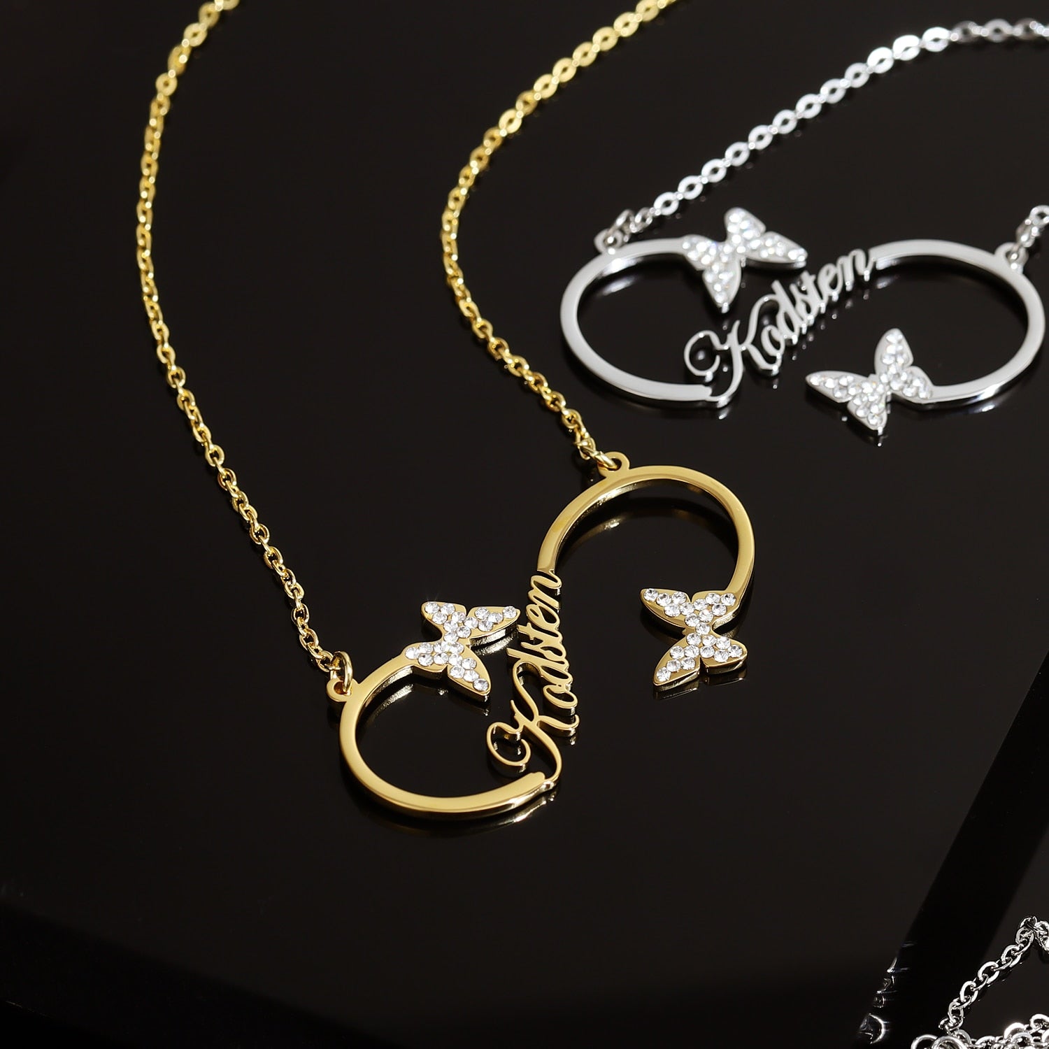 Personalized Double Iced Butterfly Necklace