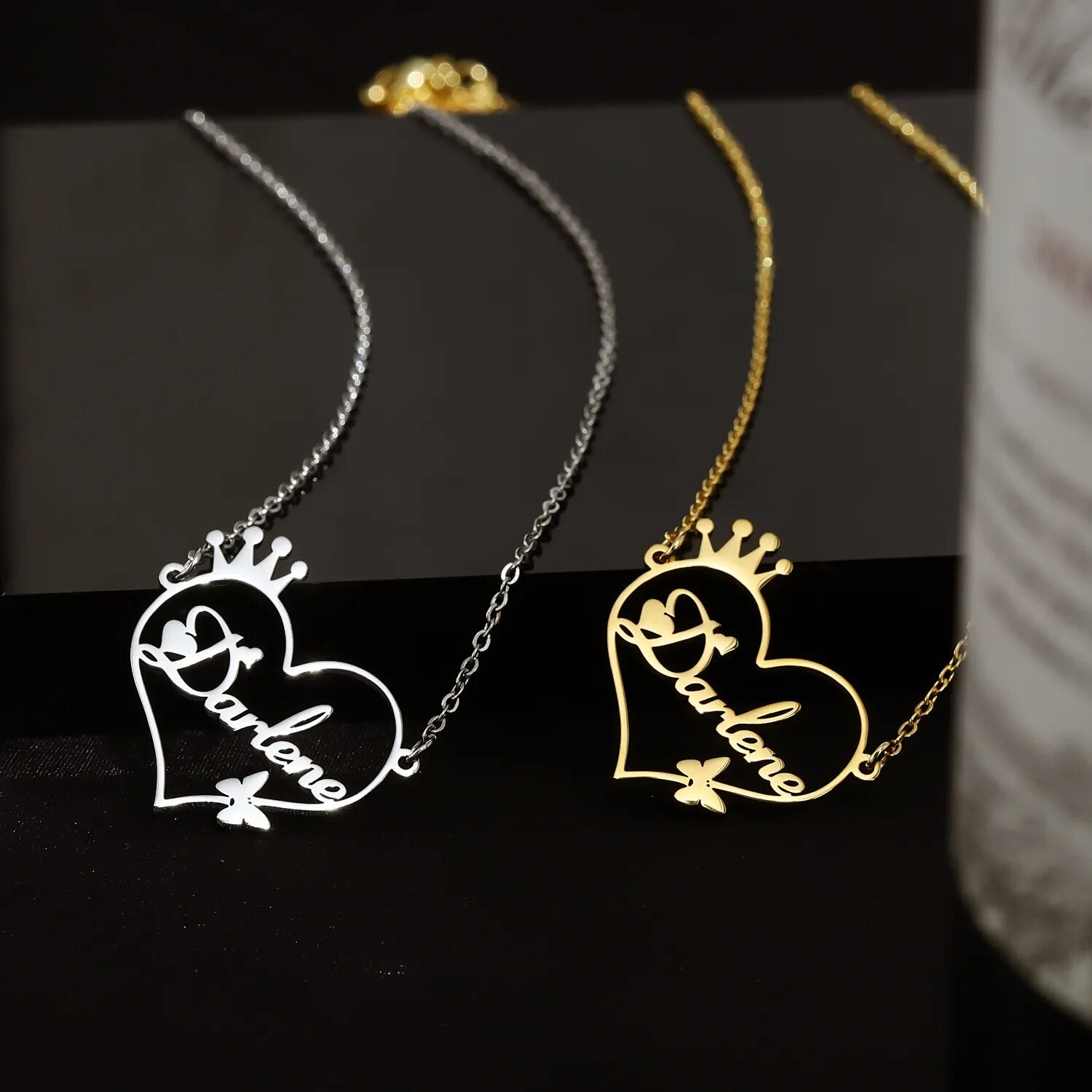 Personalized Heart Name Necklace with Crown