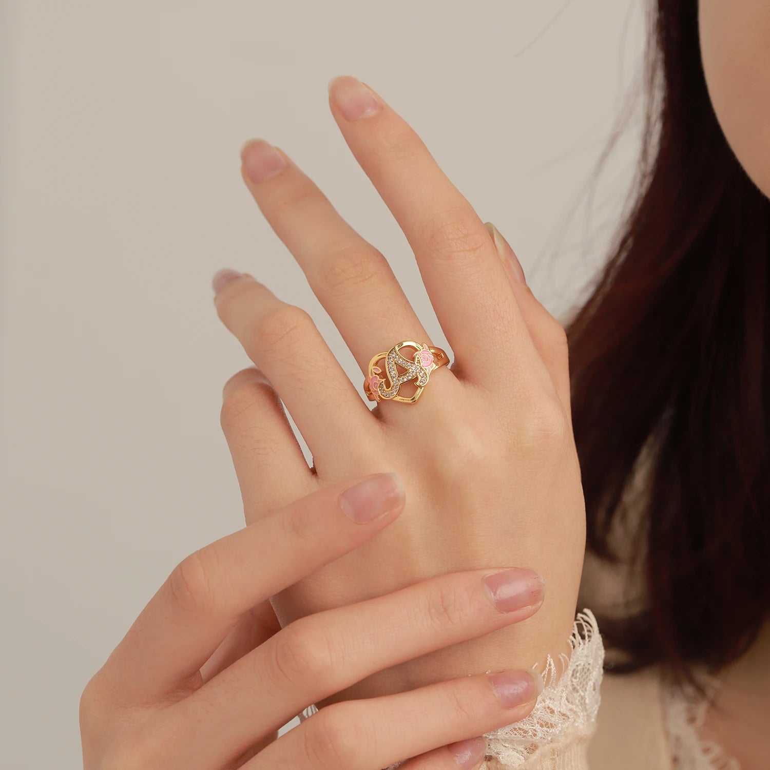 Initial Iced Flower Ring