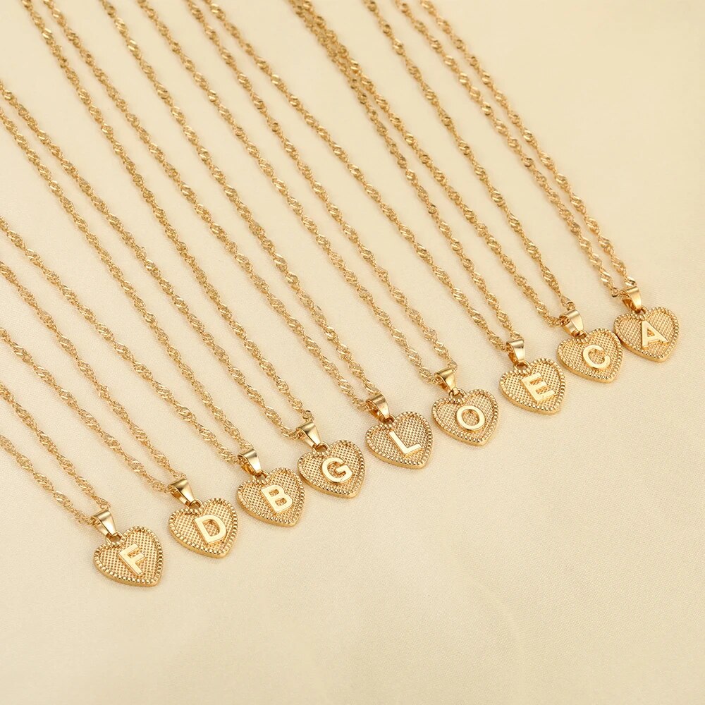 Vintage Initial Letter Heart Pendant Necklace