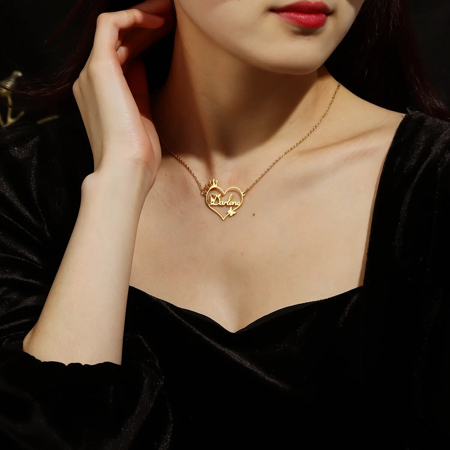 Personalized Heart Name Necklace with Crown