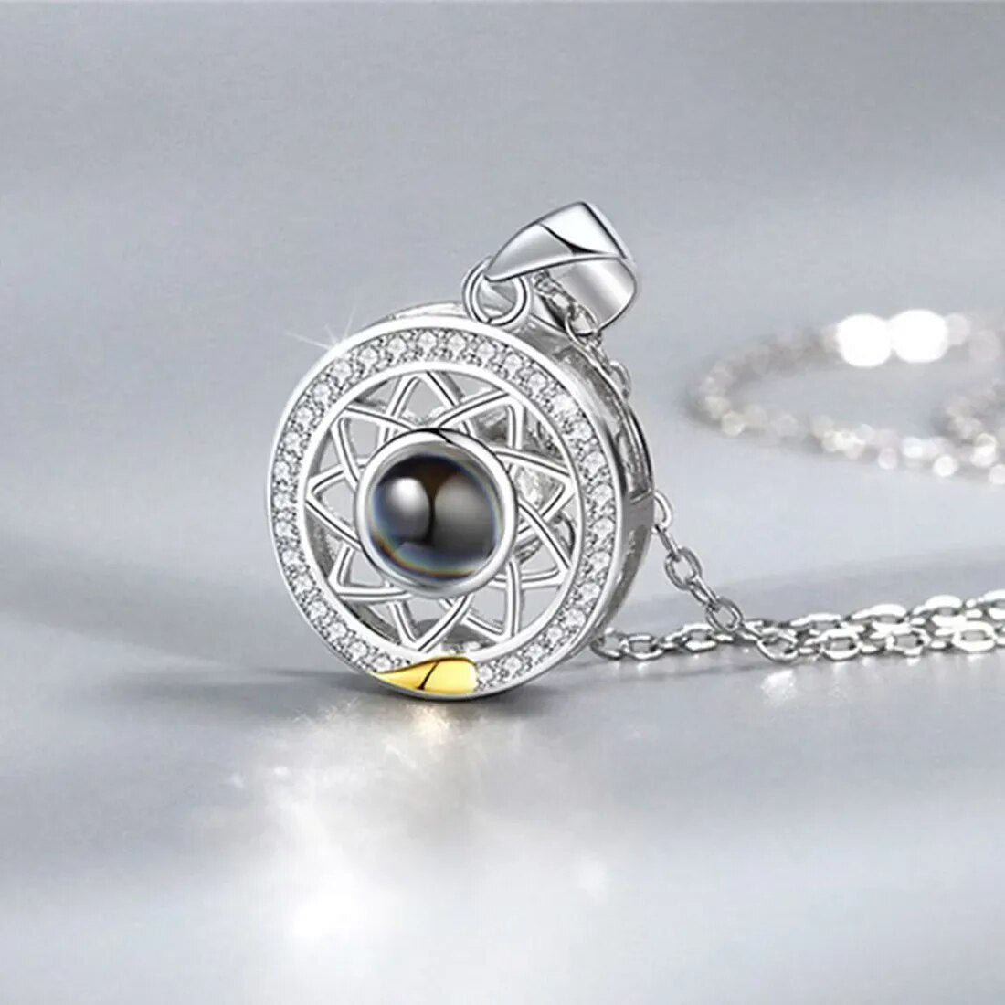 Custom Sun & Moon Projection Couple Necklace
