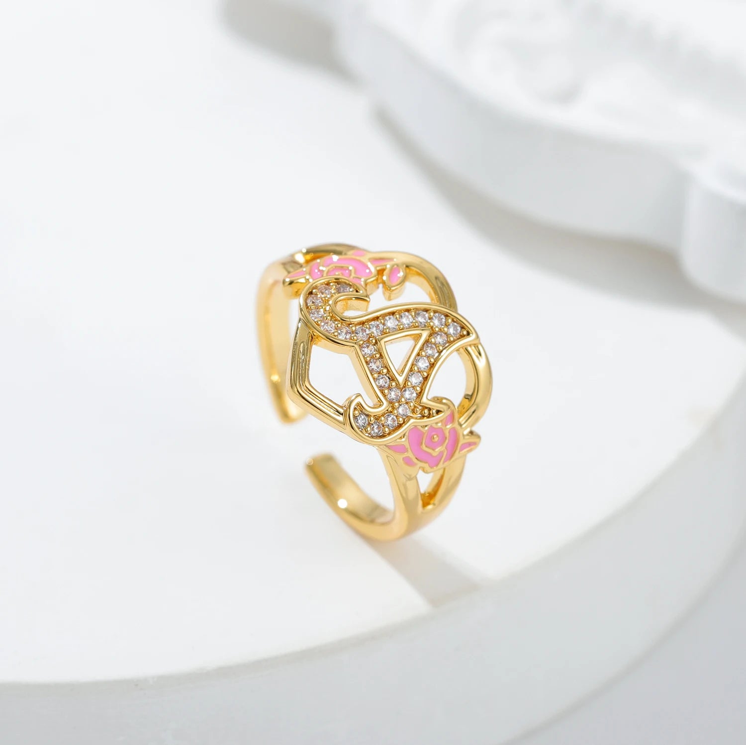 Initial Iced Flower Ring