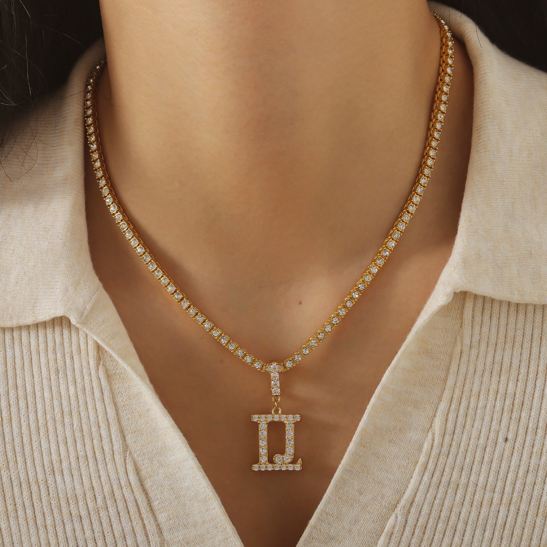 LJ Pendant Tennis Chain Necklace