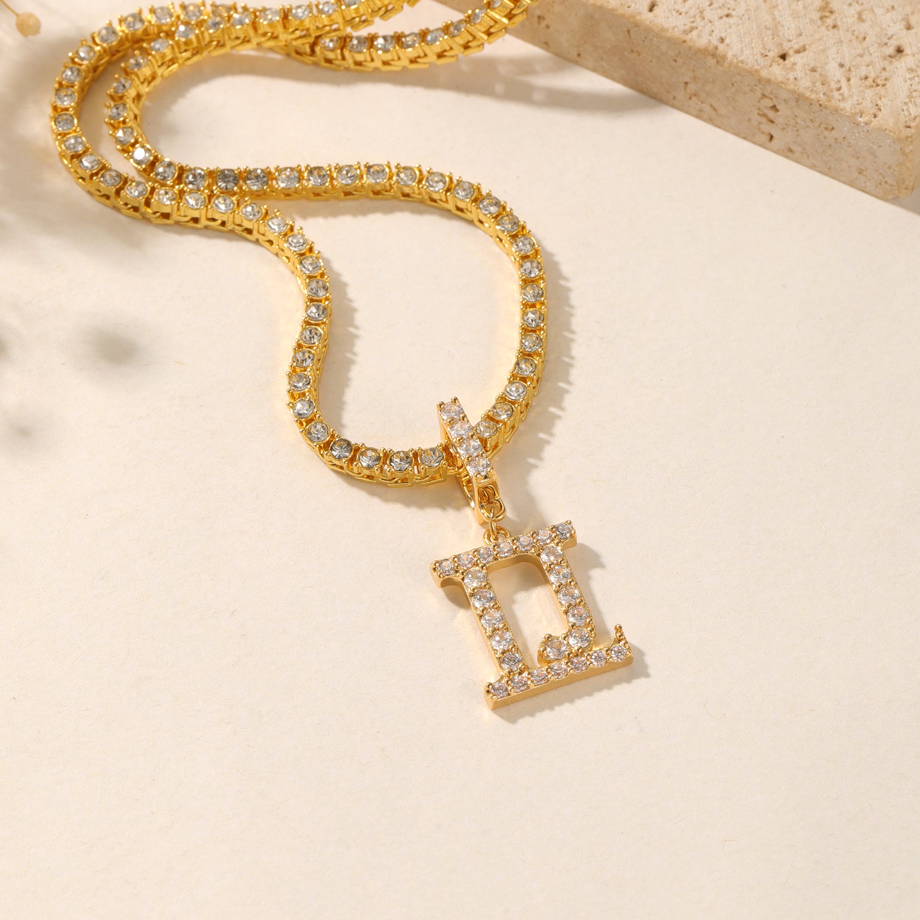 LJ Pendant Tennis Chain Necklace