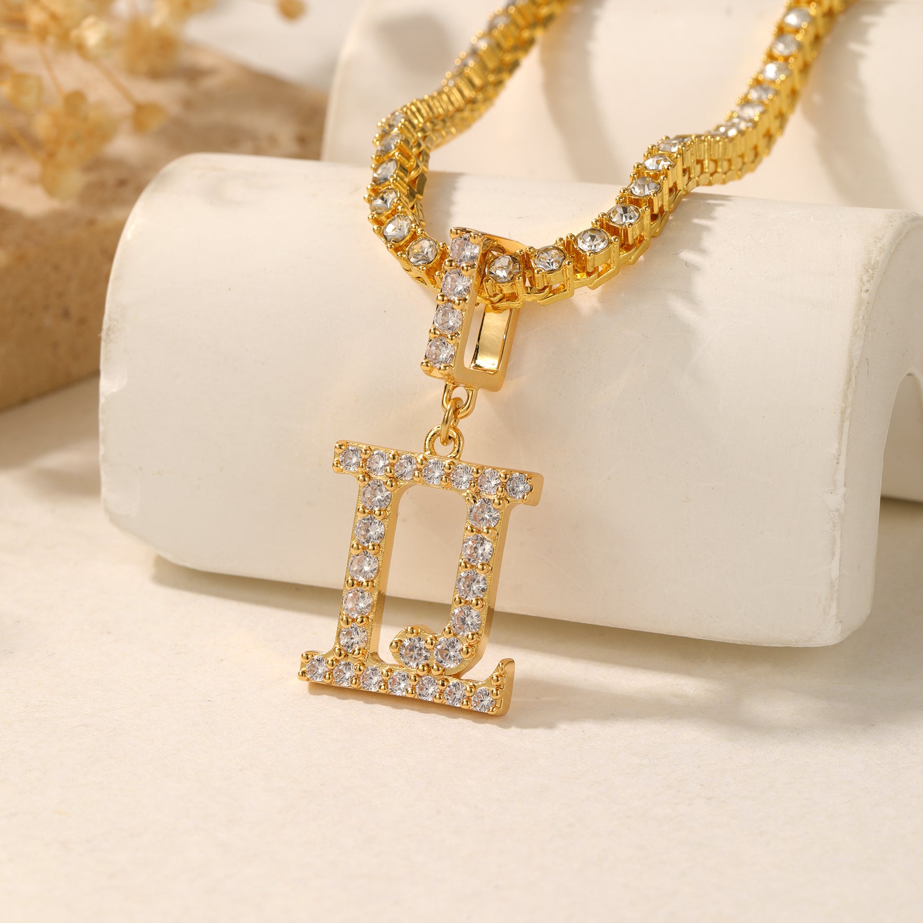 LJ Pendant Tennis Chain Necklace