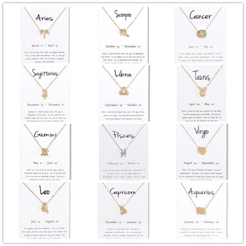 12 Constellation Zodiac Pendant Necklacewith Card - Limitless Jewellery