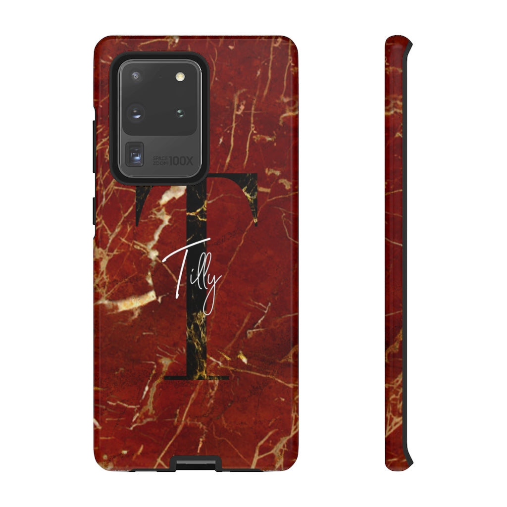 Red With Rose Gold Cracks Initial And Full Name