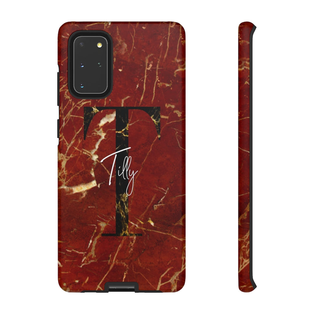 Red With Rose Gold Cracks Initial And Full Name