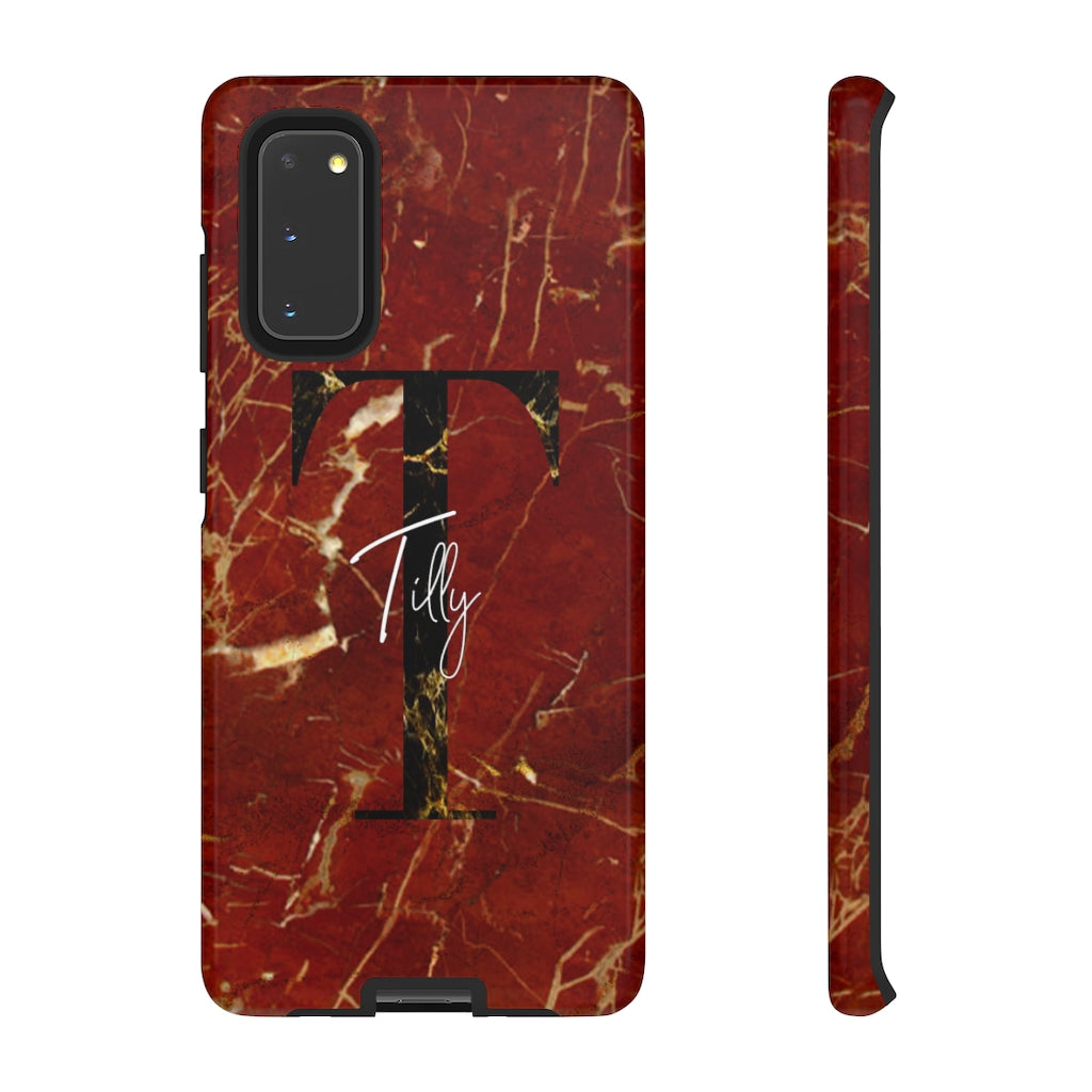 Red With Rose Gold Cracks Initial And Full Name