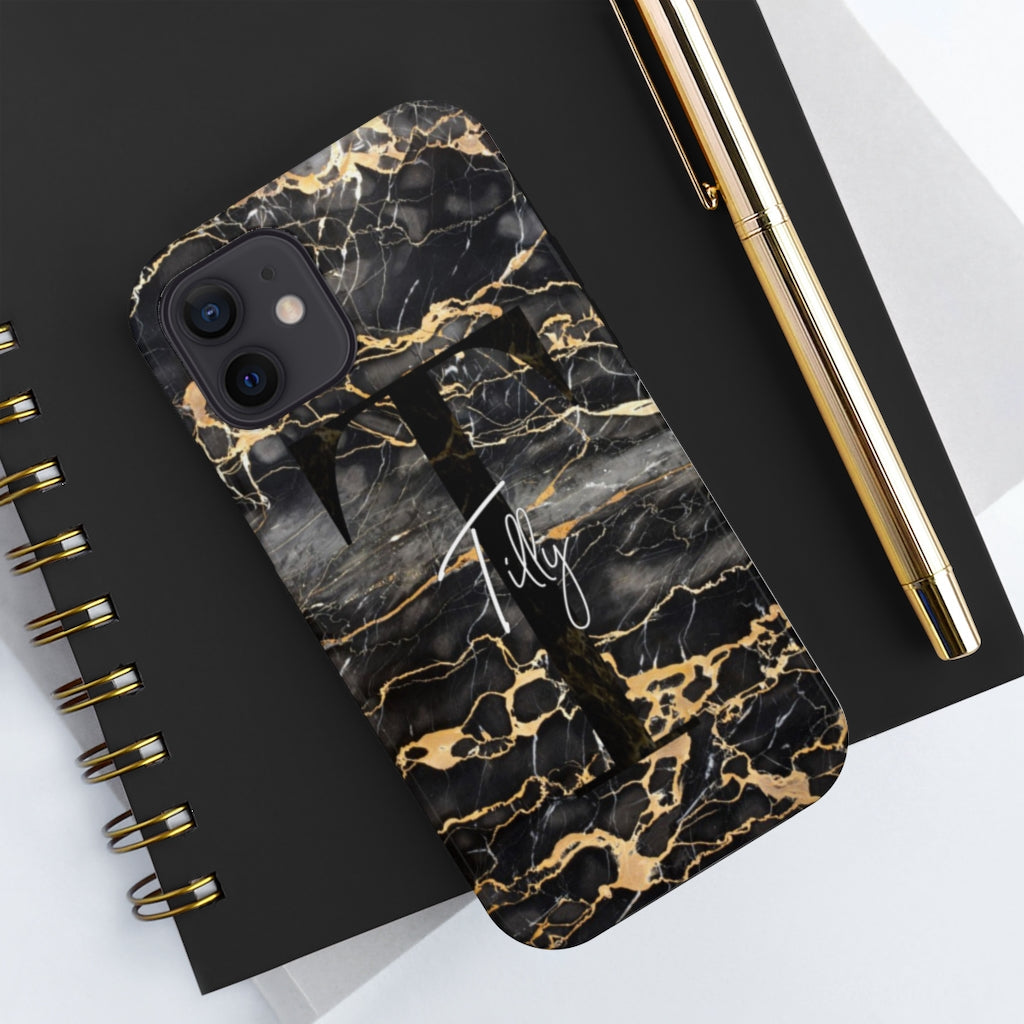 Personalized Black With Rose Gold Cracks Phone Case