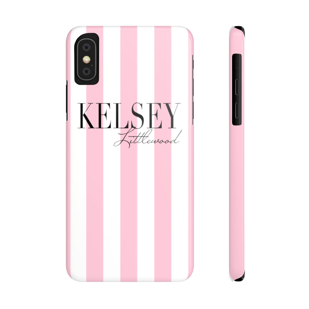 Personalized Pink Stripes Slim Phone Case